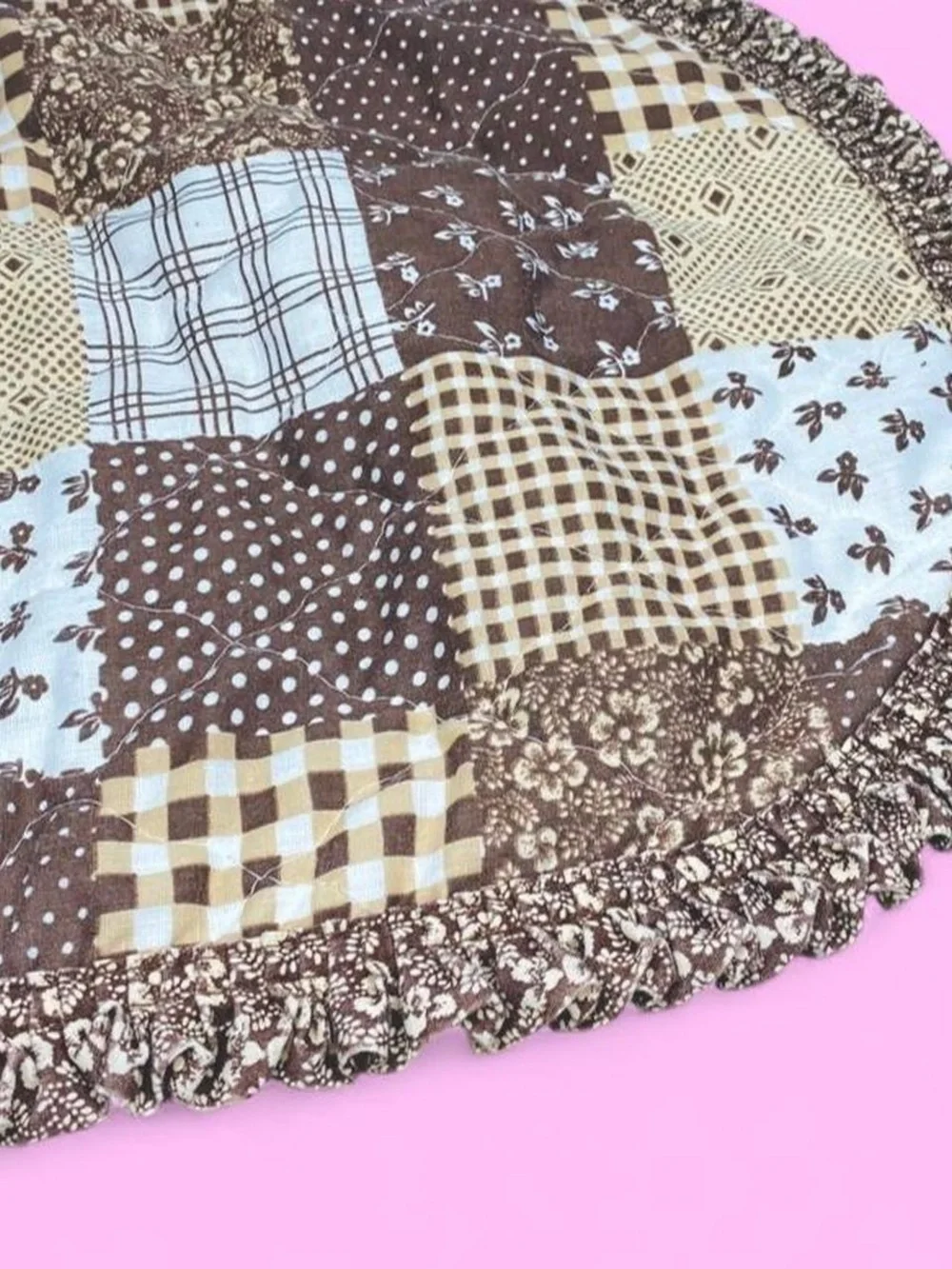 Vintage Brown Cream Patchwork Floral Set Of (2) Placemats Decor